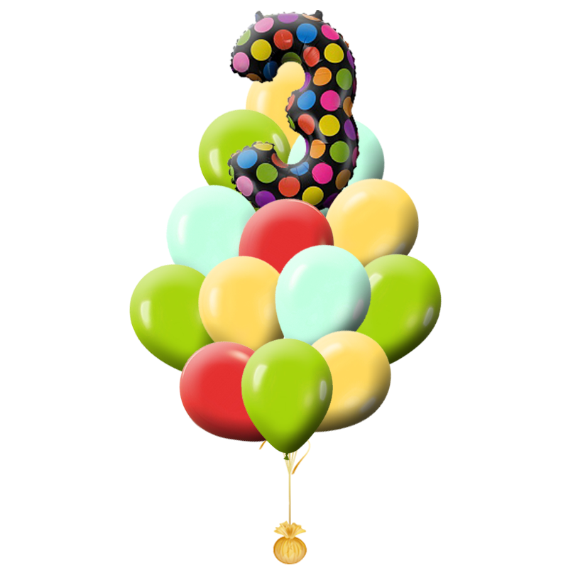 Букет «Дата» из 20 воздушных шариков и фольгированной фигуры в виде цифры