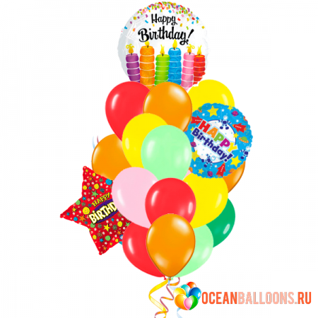 «Happy Birthday» Композиция из 13 шариков на день рождения
