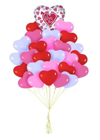 Букет «Сильные чувства» из 36 воздушных шаров-сердец