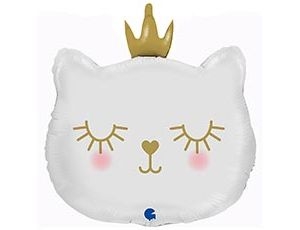 Шар Фигура Голова кошки белая в короне