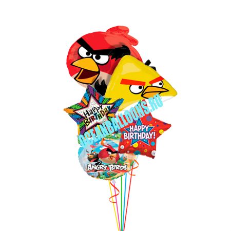 Букет из шариков «Поздравление от Angry Birds»
