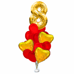 Сердечное поздравление букет из 14 шаров и сердечки