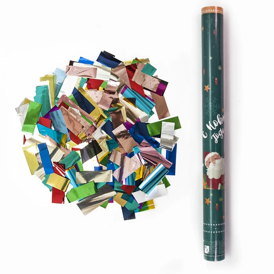 Пневмохлопушка, С Новым Годом!, Металлизированные прямоугольники, Зеленый, 1 шт